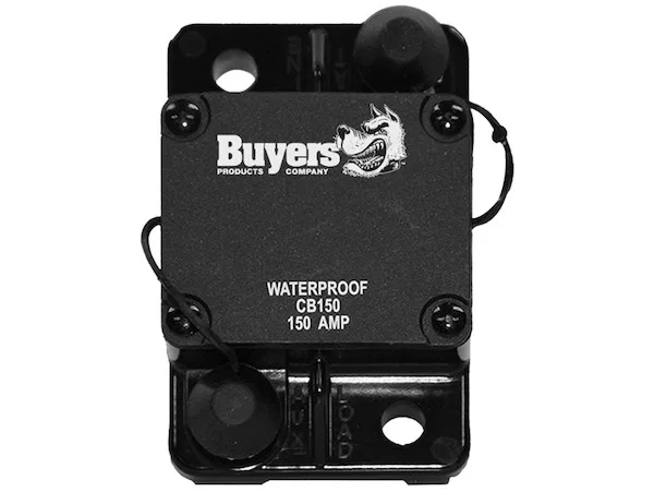 CB150 – BUYERS PROD Circuit Breaker, 150 Amp Plastic Waterproof Black 42 Volt Max Brass Studs Automatic Reset Single